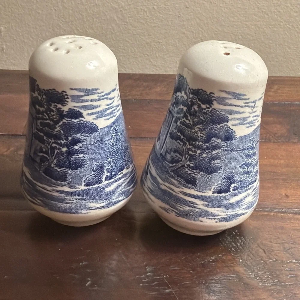 Vintage Staffordshire Liberty Blue Ironstone Salt & Pepper Shakers England